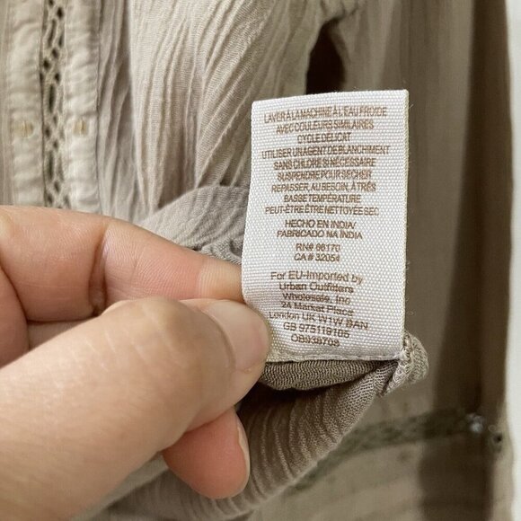 Free People Summer Stars Puffy-Sleeve Button Down Crochet Trim Top XS Brown - Picture 10 of 16